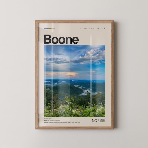 Boone North Carolina Mountain Sunset Real Photo Modern Travel Poster