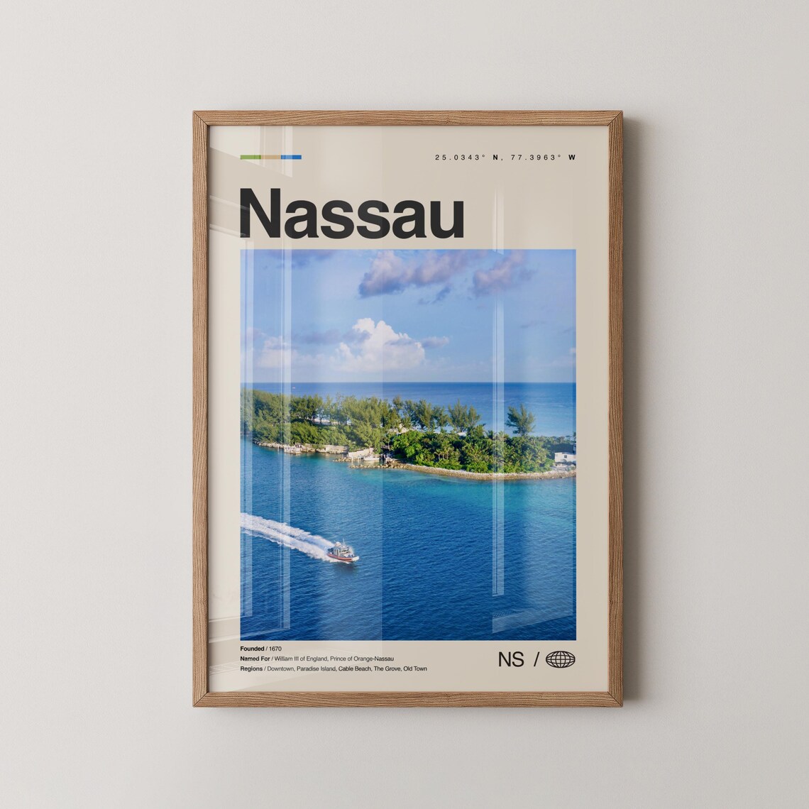 Nassau Bahamas Travel Poster Island Coast with Boat and Clear Water