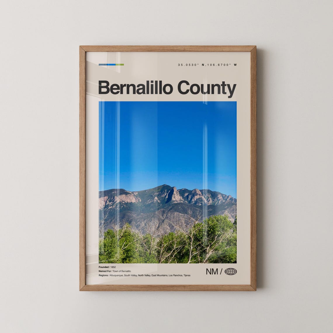 Bernalillo County New Mexico Minimalist Coordinates Travel Poster
