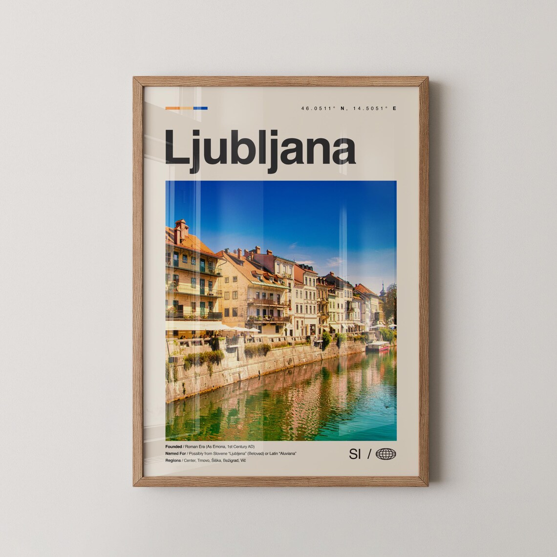 Ljubljana Slovenia Modern Travel Poster River Old Town Photo