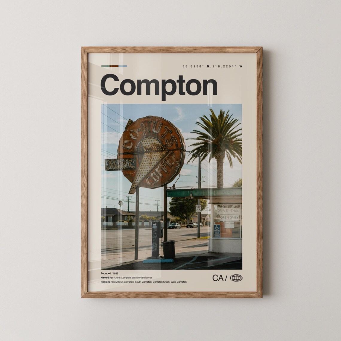 Compton California Vintage Donut Shop Sign Photo City Travel Poster