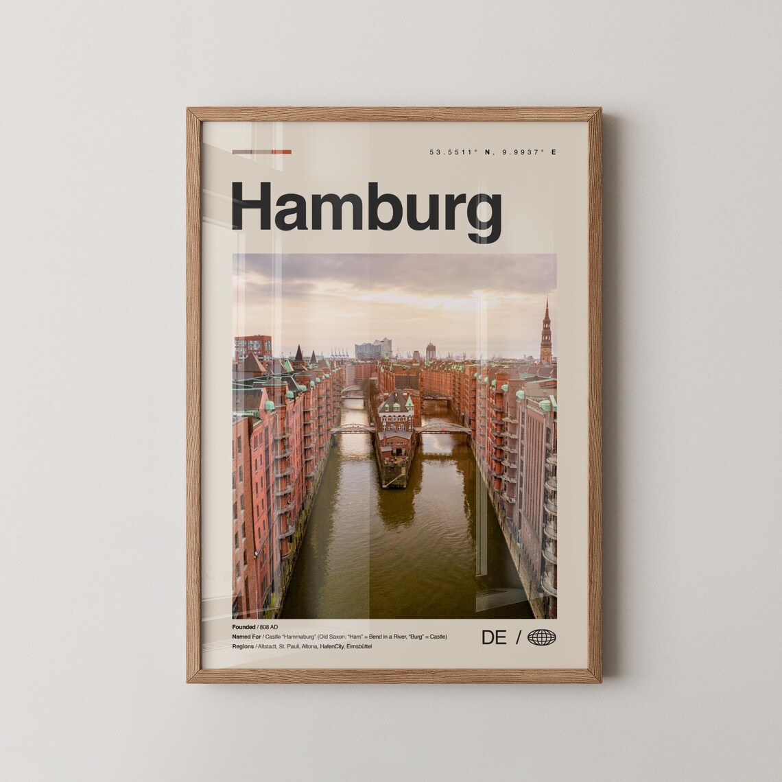 Hamburg Modern Travel Poster Speicherstadt Canal Historic Photo
