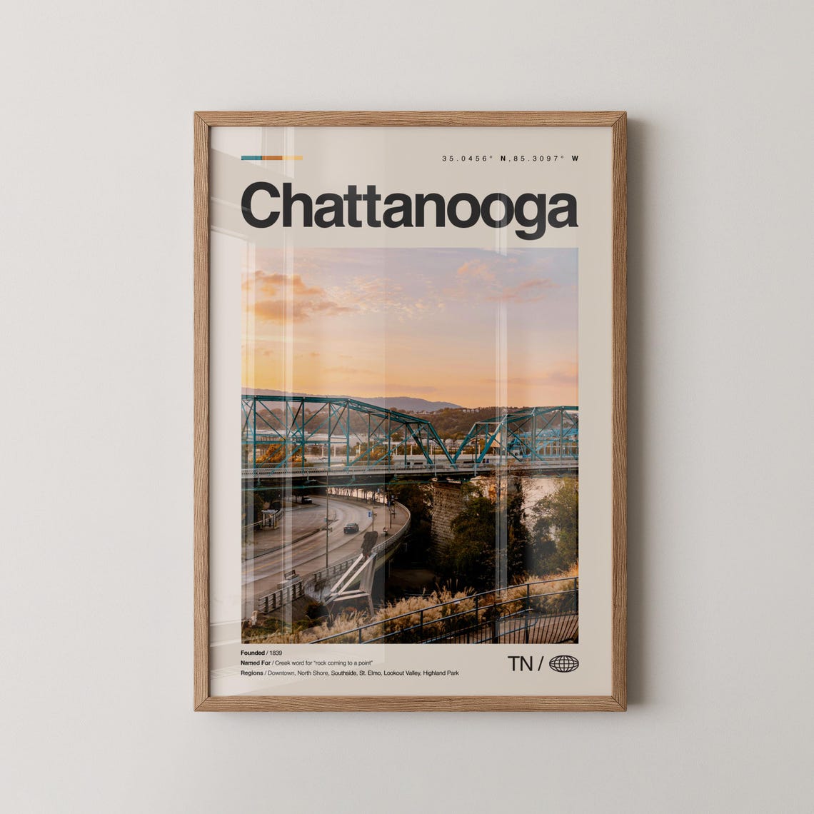 Chattanooga Tennessee Walnut Street Bridge Sunset Minimal Photo Poster