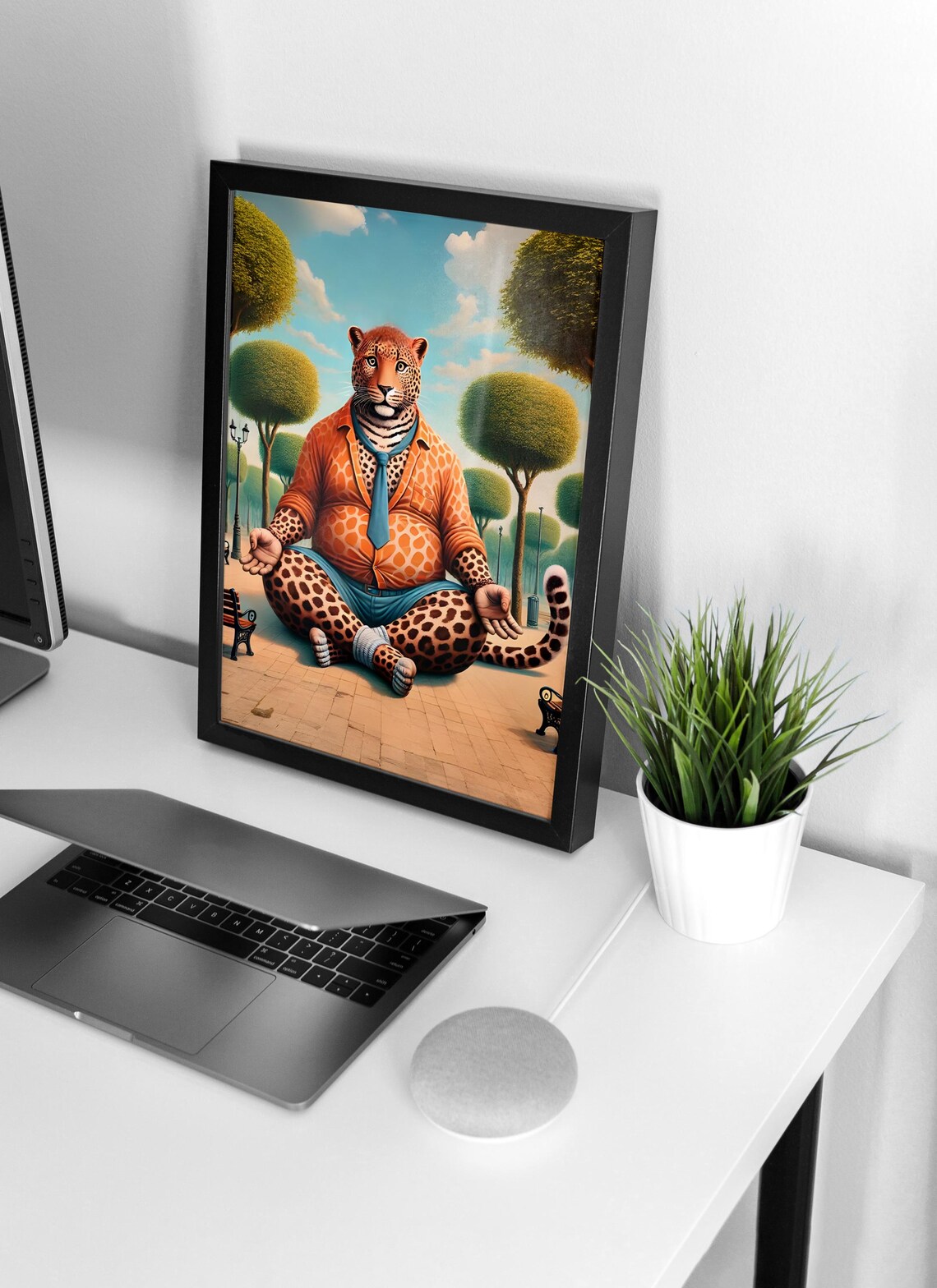 Leopard Meditating in Lotus Pose in City Park Funny Animal Poster - Image 4