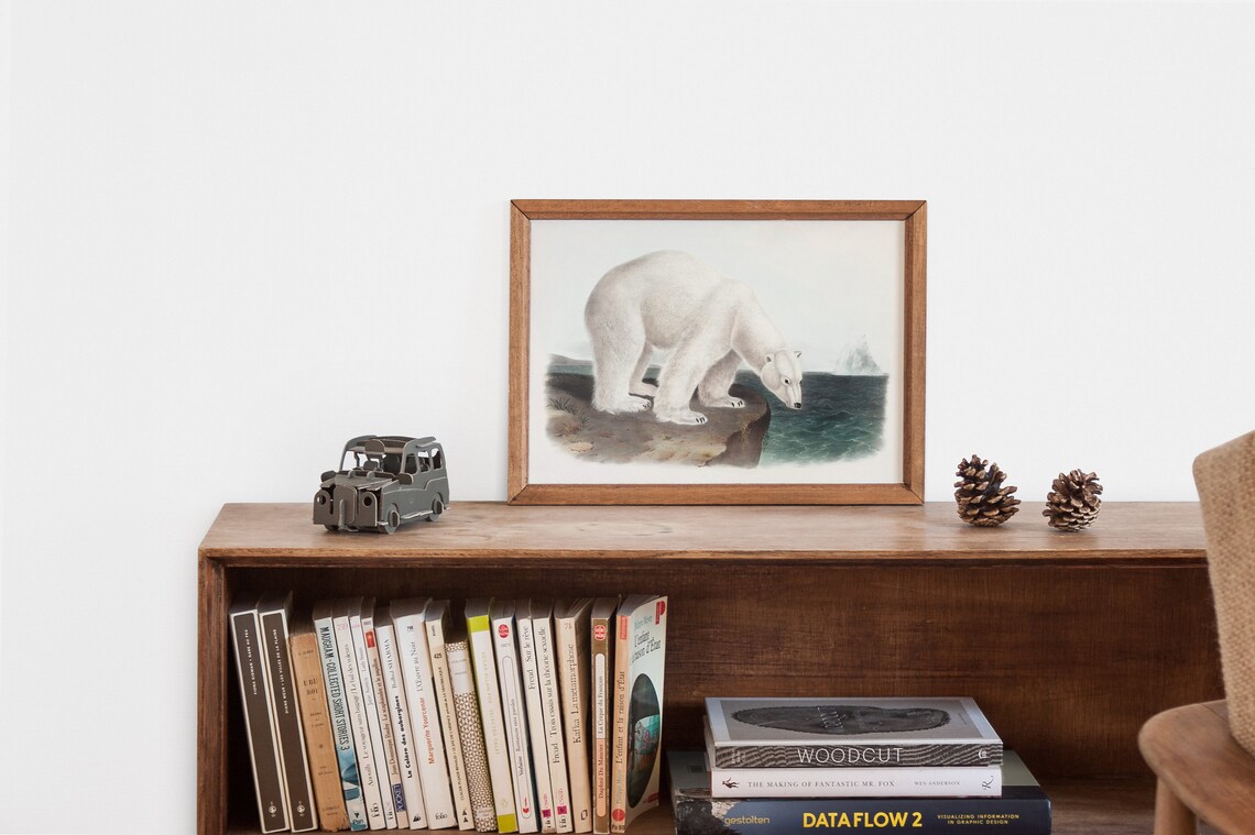 Vintage Polar Bear on Arctic Cliff Antique Wildlife Illustration Poster - Image 2