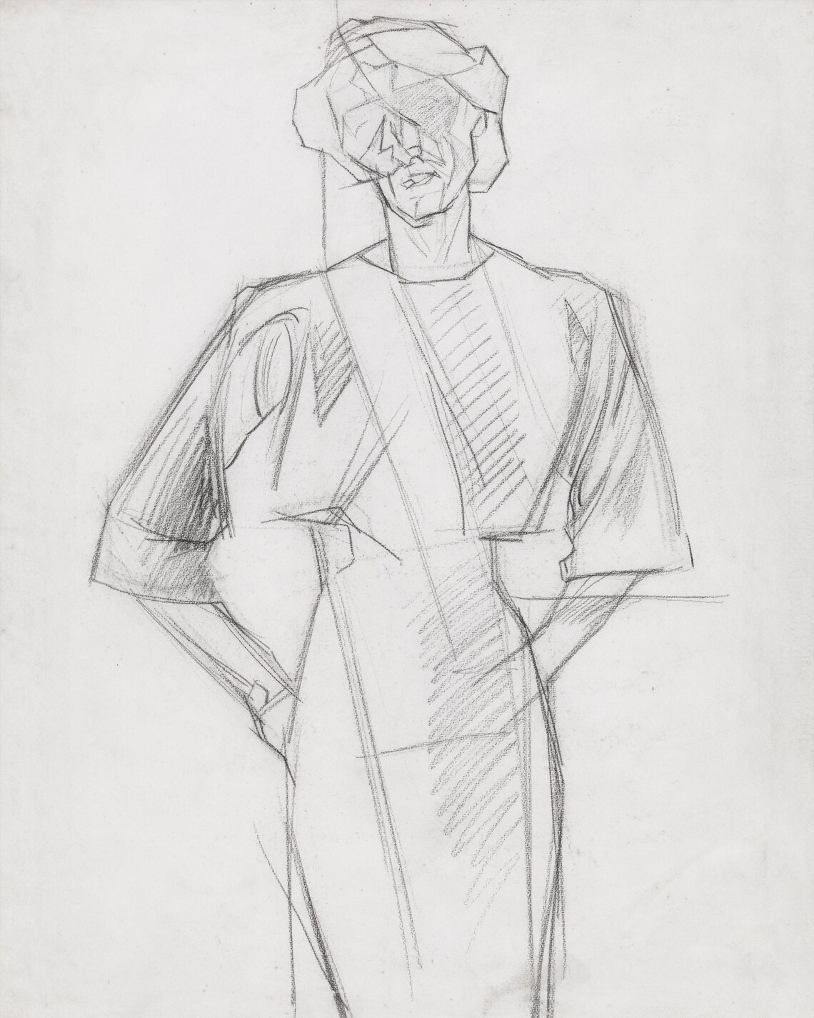 Standing Woman Draped Gown Modernist Vintage Figure Sketch Drawing Poster - Image 3