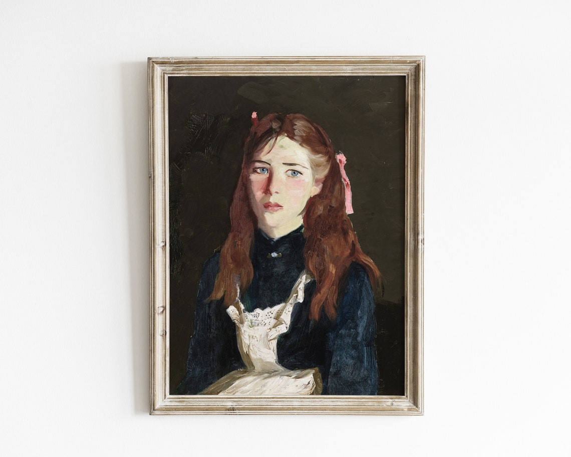 Moody Vintage Girl Print Female Portrait Painting Boho Wall Art Girls Room Painting Moody Gallery Wall Decor