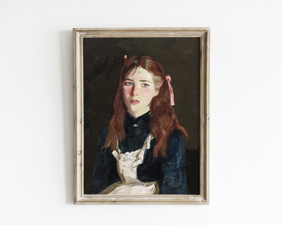 Vintage Female Portrait of a Young Woman with Pink Ribbons Print