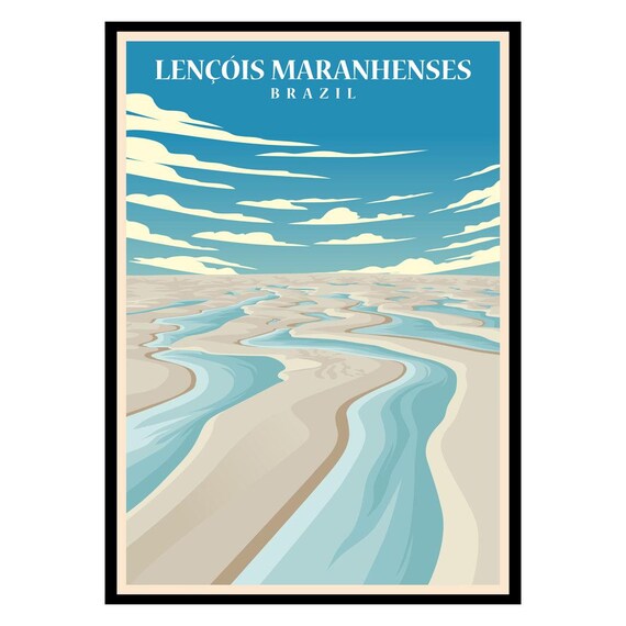 Lencois Maranhenses Brazil Sand Dunes Lagoons Vintage Travel Poster