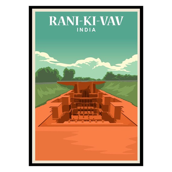Ancient Rani Ki Vav India Stepwell Heritage Vintage Travel Poster