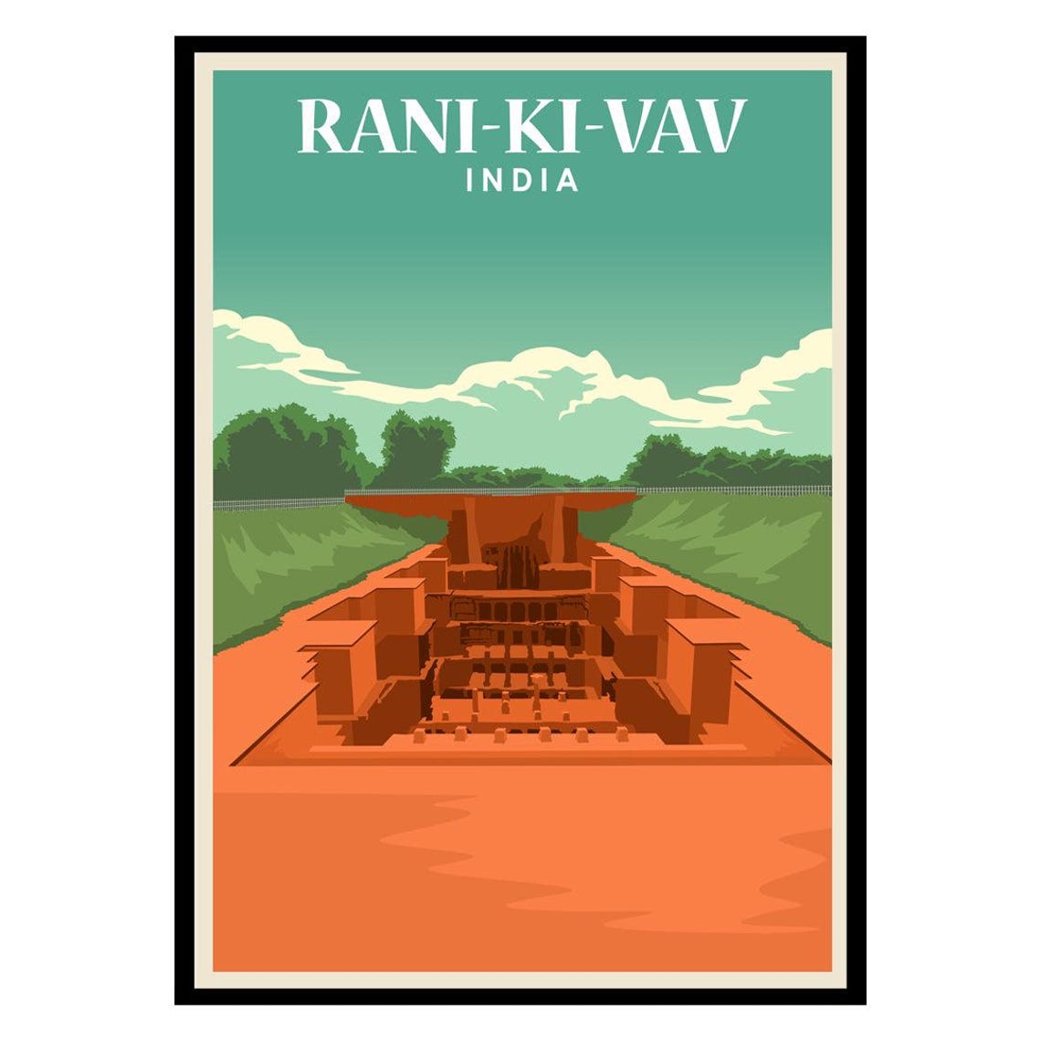 Ancient Rani Ki Vav India Stepwell Heritage Vintage Travel Poster