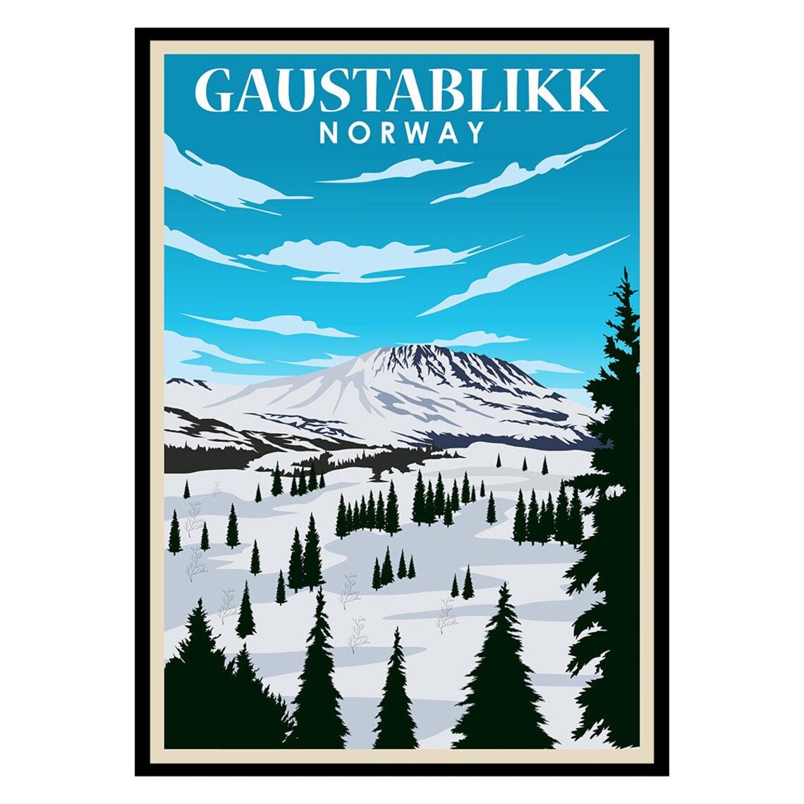 Gaustablikk Norway Snowy Mountain Ski Winter Vintage Travel Poster