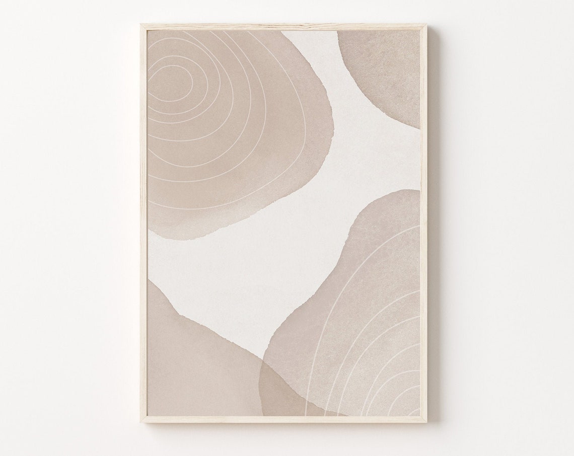 Beige Watercolor Shapes White Concentric Lines Modern Wall Poster