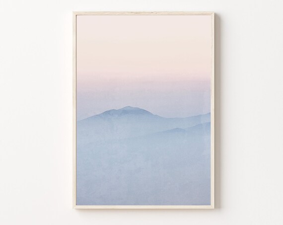 Blue Pink Mountain Print Pastel Nature Print Mountain Wall Art Wall Art Boho Prints Abstract Landscape Interior Decor