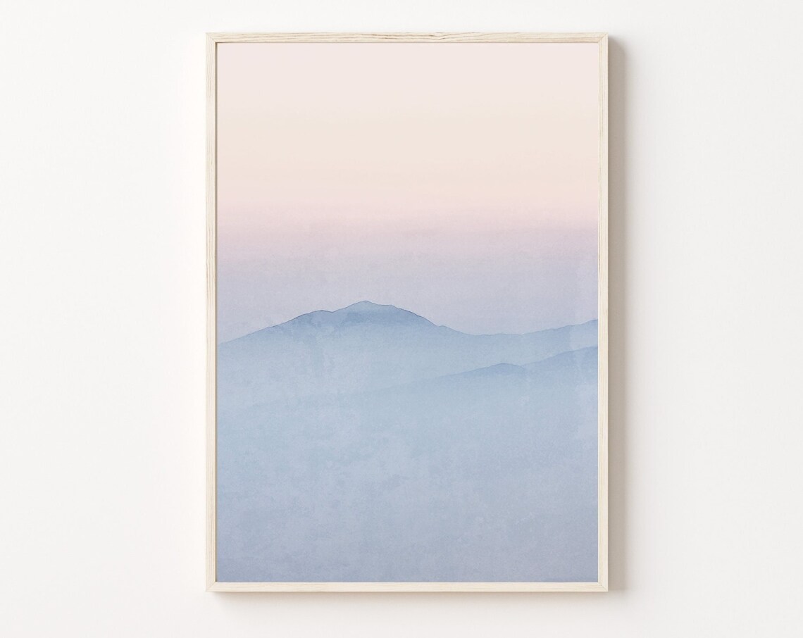 Blue Pink Mountain Print Pastel Nature Print Mountain Wall Art Wall Art Boho Prints Abstract Landscape Interior Decor