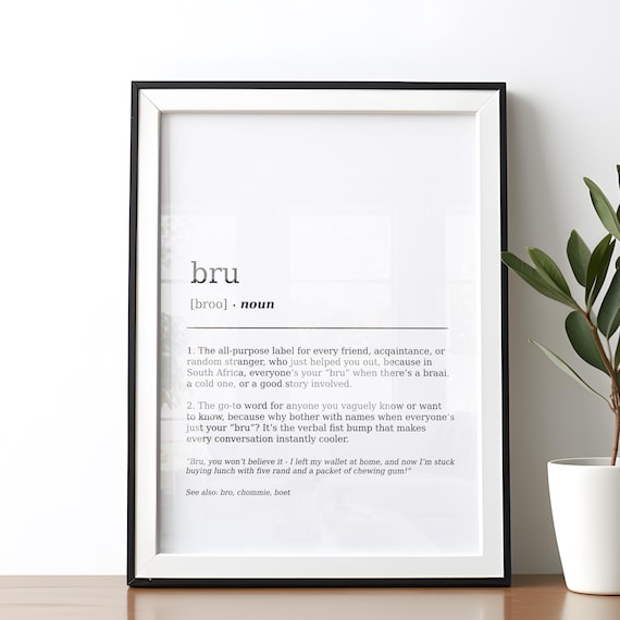 Bru South African Slang Dictionary Definition Typographic Poster