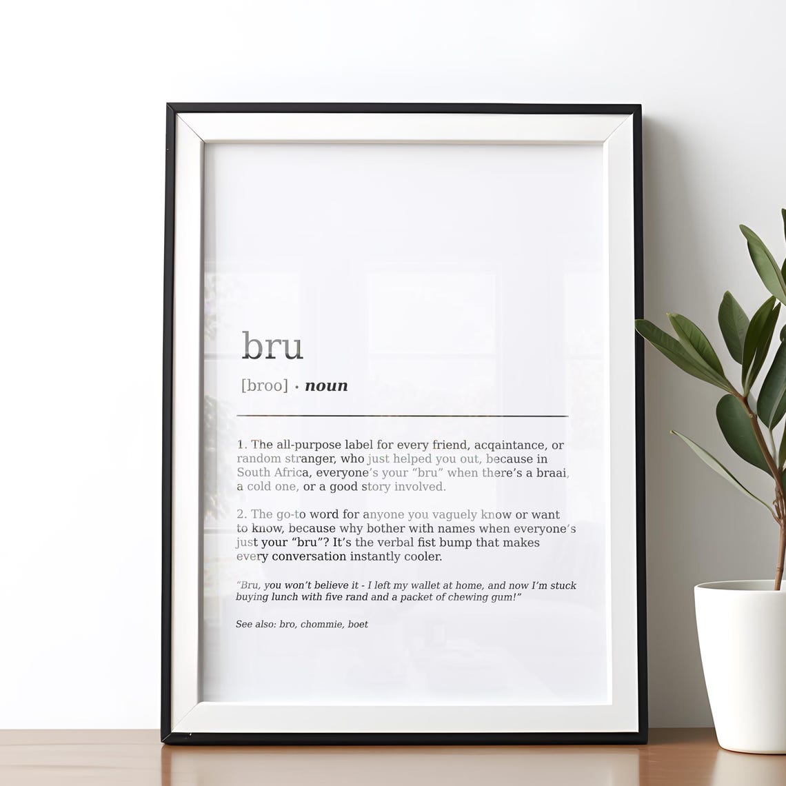 Bru South African Slang Dictionary Definition Typographic Poster