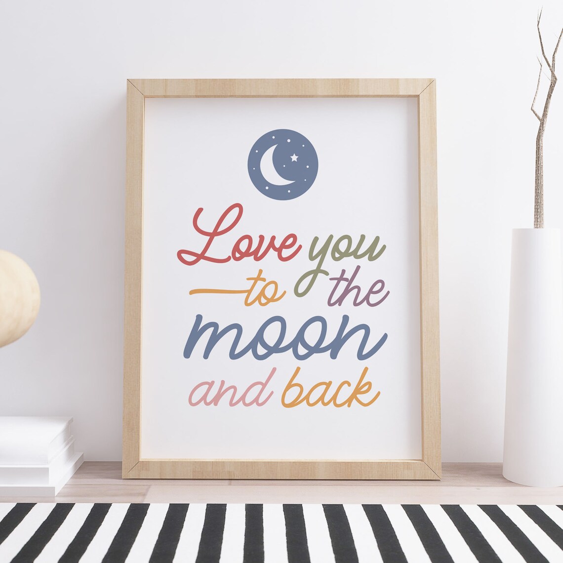 Love You To The Moon And Back Watercolor Script Nursery Poster - Image 2