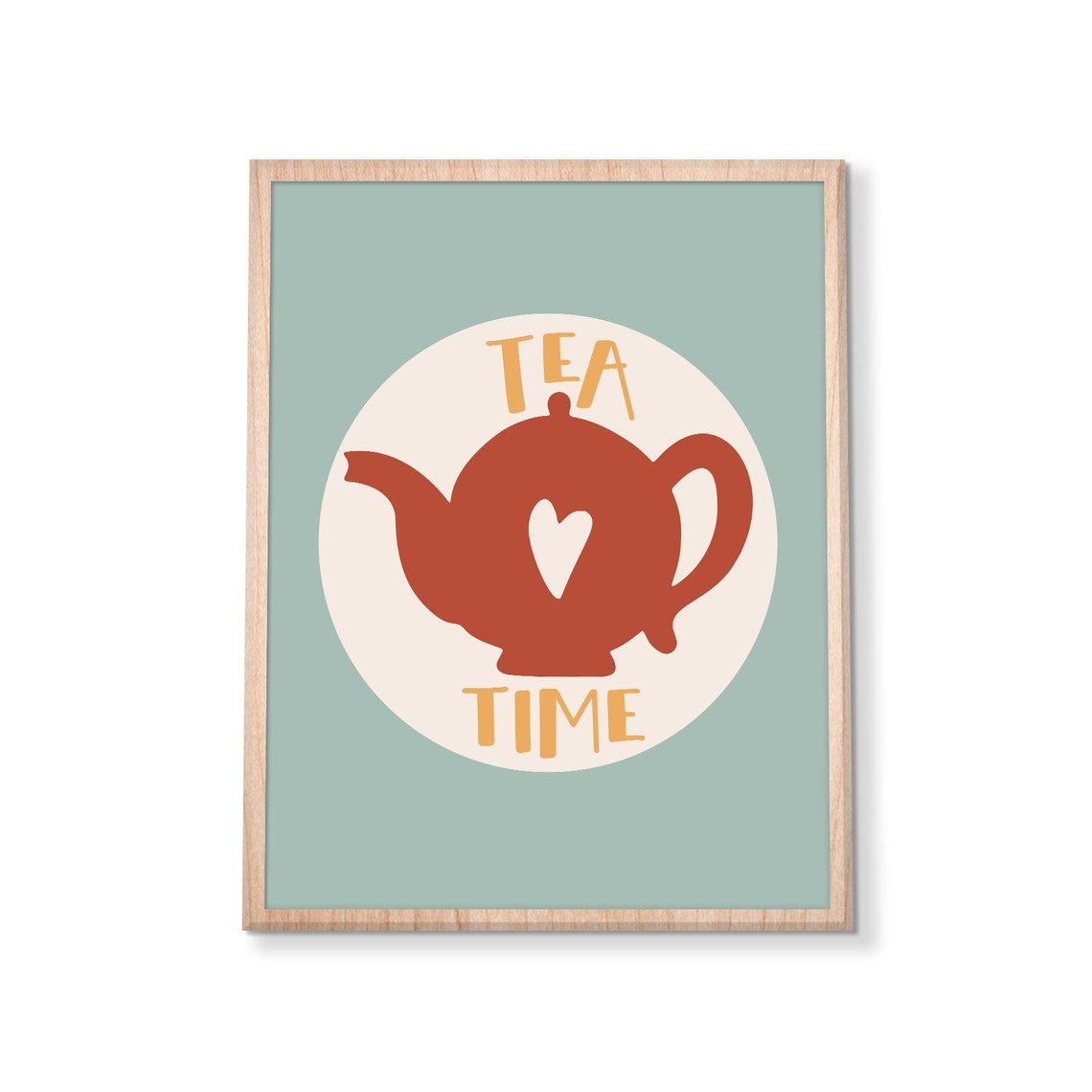 Tea Time Teapot Heart Sage Green Retro Kitchen Boho Wall Decor Poster - Image 3