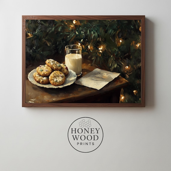Cookies and Milk for Santa Rustic Christmas Eve Holiday Still Life Poster