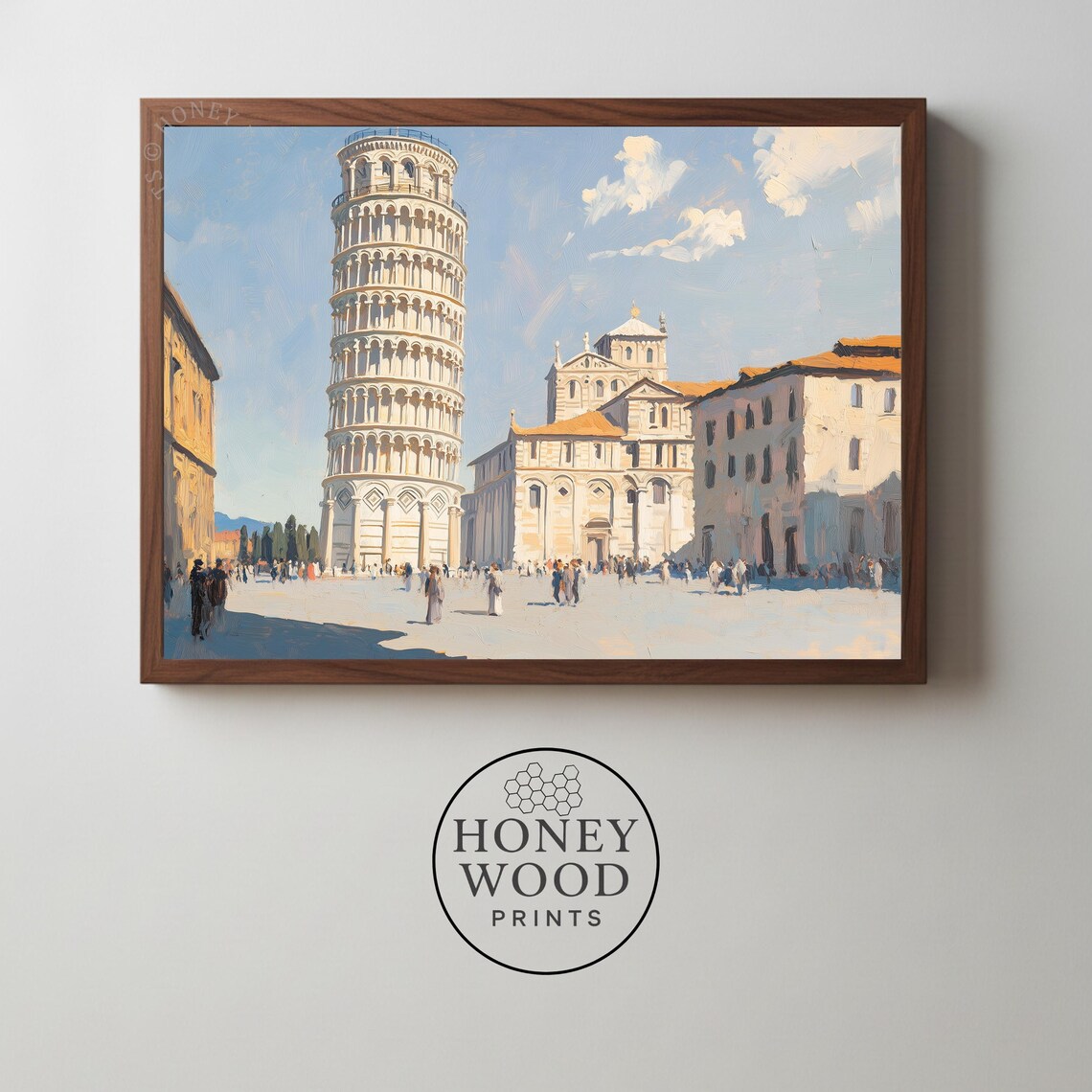 Leaning Tower of Pisa Vintage Oil Painting Italy Square Scene Poster