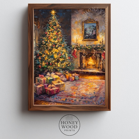 Cozy Christmas Living Room Tree Fireplace Gifts Holiday Scene Poster