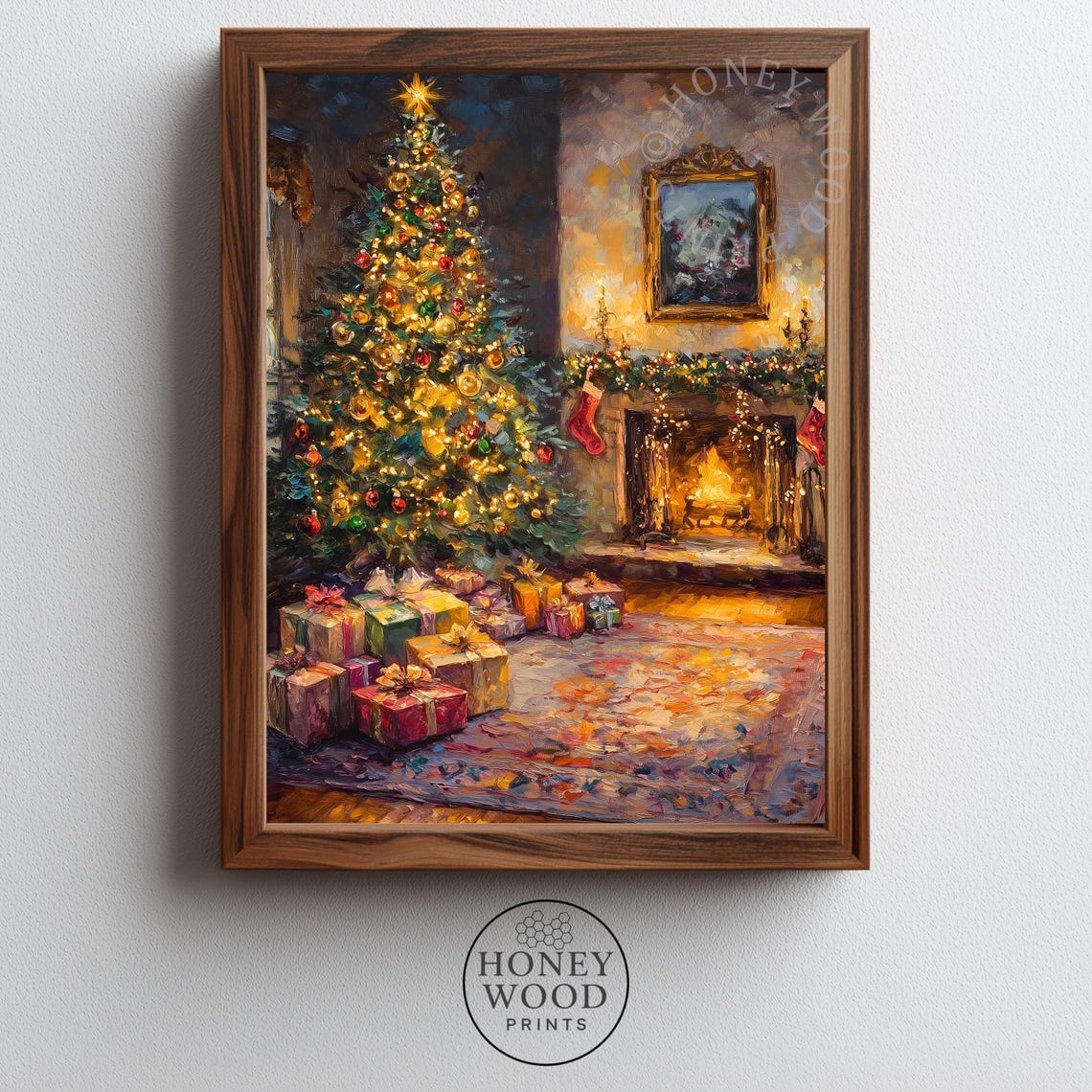 Cozy Christmas Living Room Tree Fireplace Gifts Holiday Scene Poster