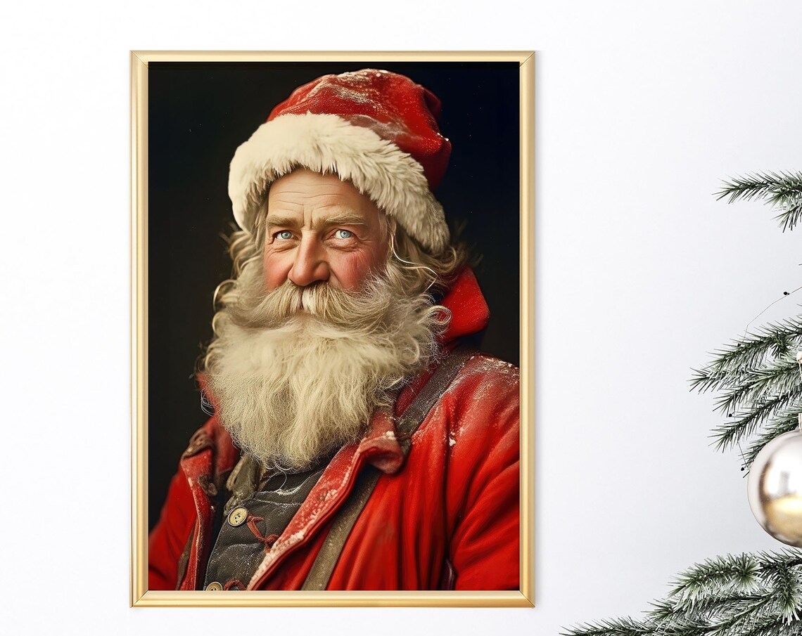 Santa Claus Red Suit Portrait Dark Background Vintage Christmas Poster - Image 8