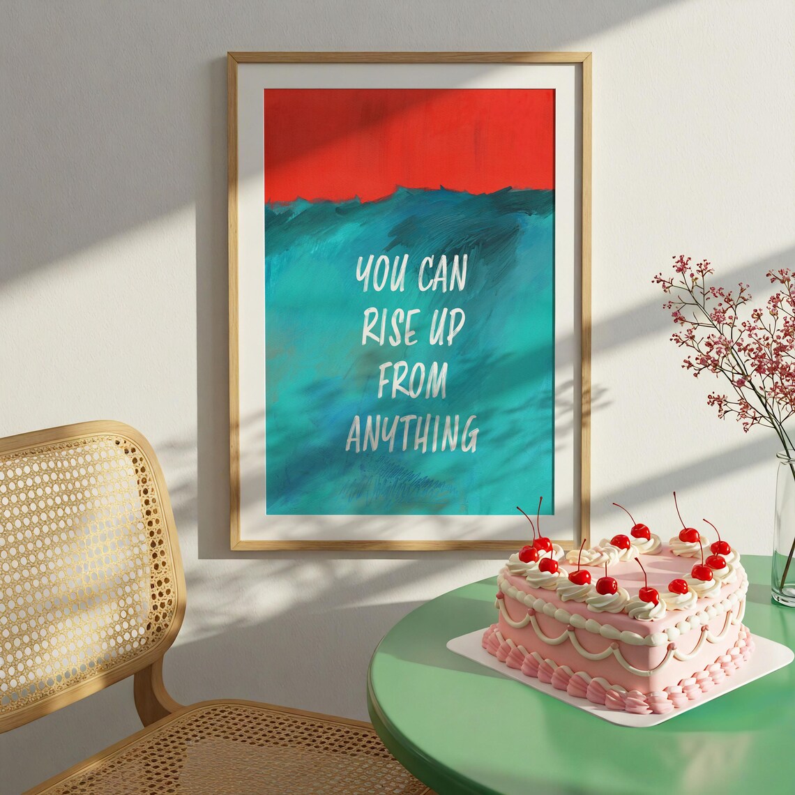 You Can Rise Up From Anything Teal Bold Motivational Quote Poster