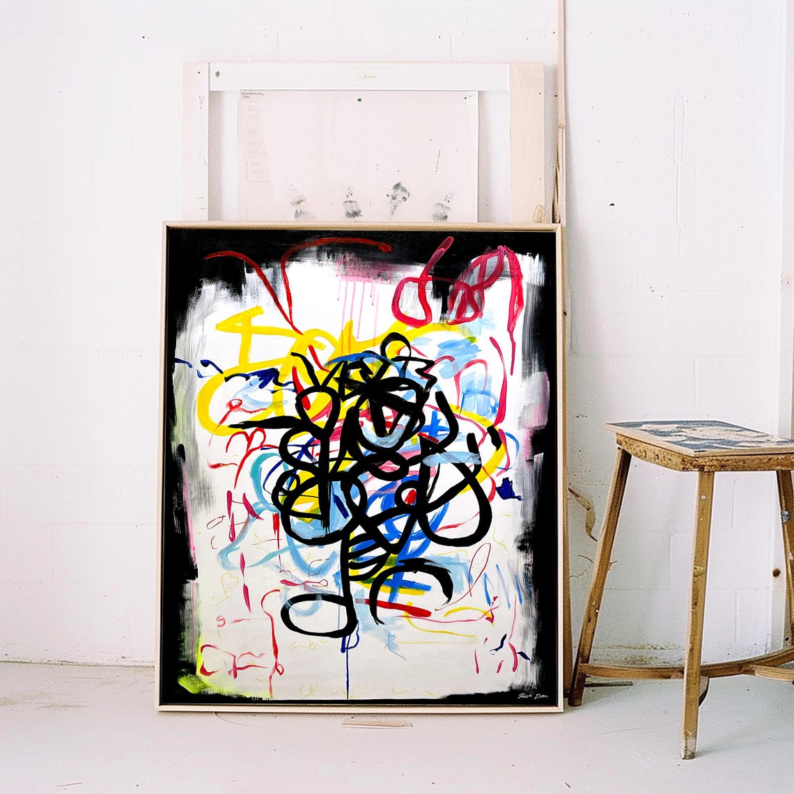 Black Border Graffiti Scribble Vertical Abstract Artwork Poster - Image 5