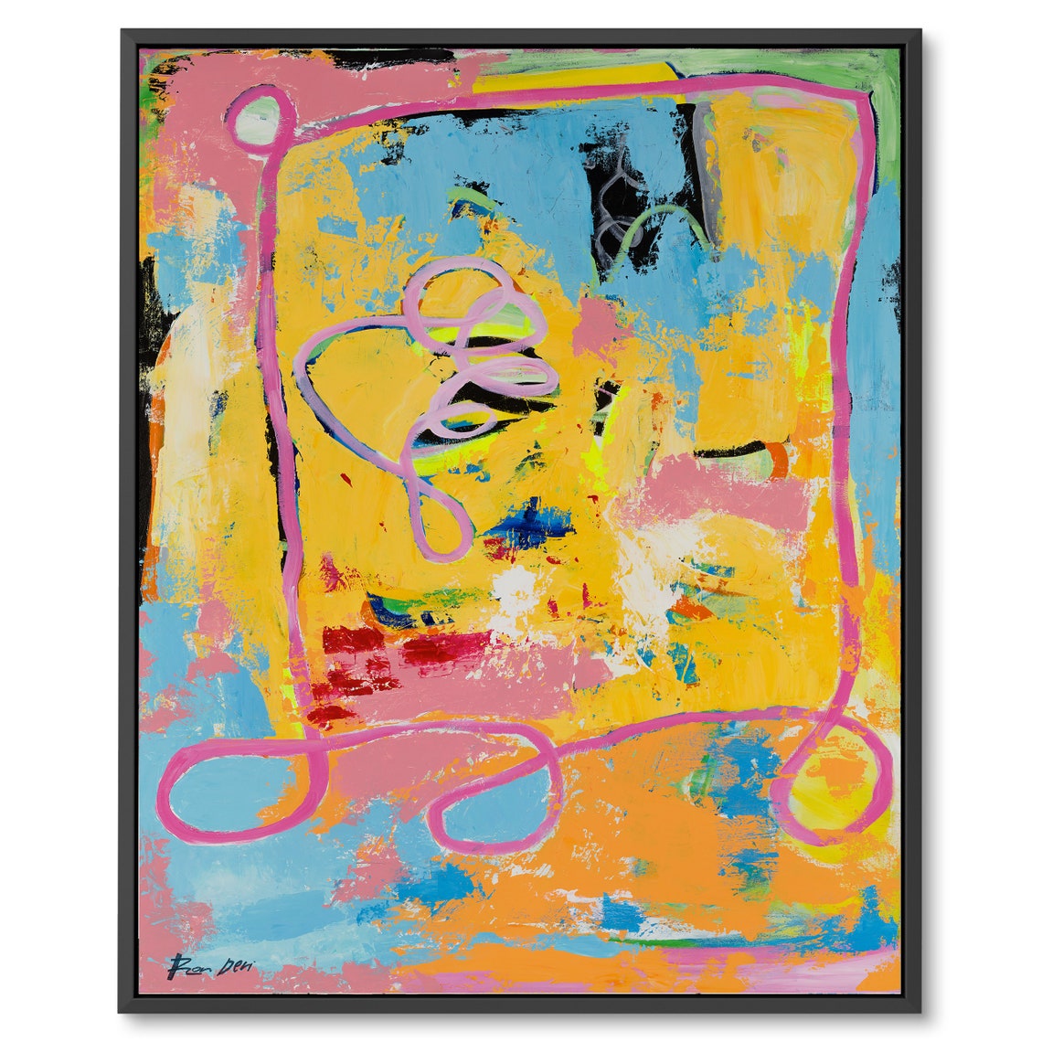 Orange Blue And Pink Loop Modern Abstract Painting By Ron Deri Poster - Image 4