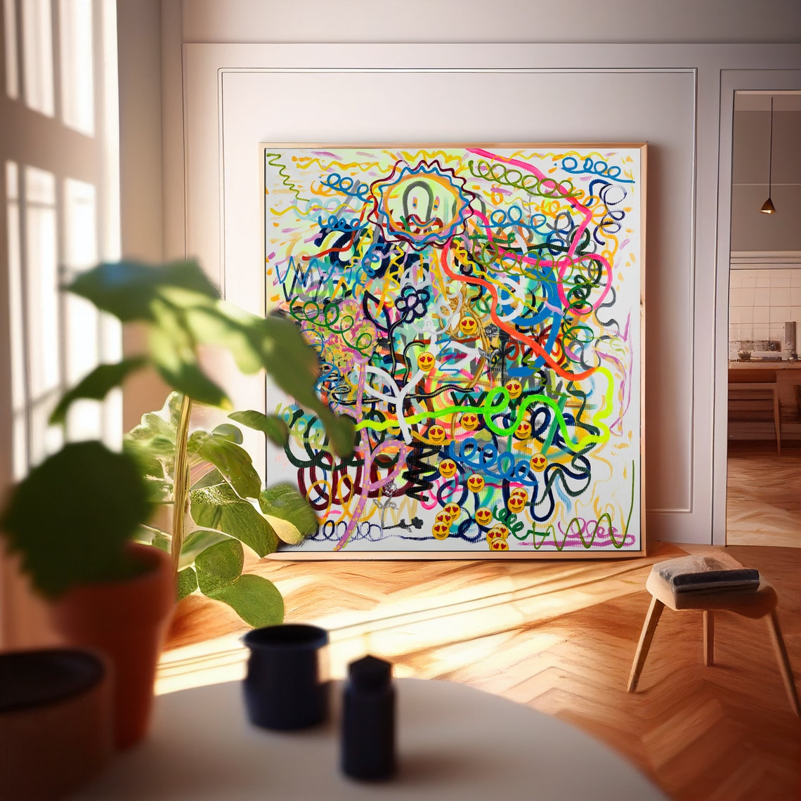 Neon Squiggles And Smiley Faces Pop Art Painting By Ron Deri Poster