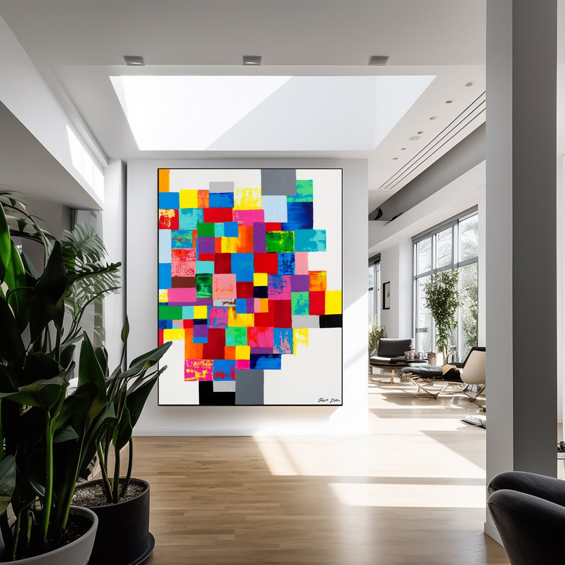 Colorful Mosaic Squares Joyful Geometric Modern Abstract Wall Art