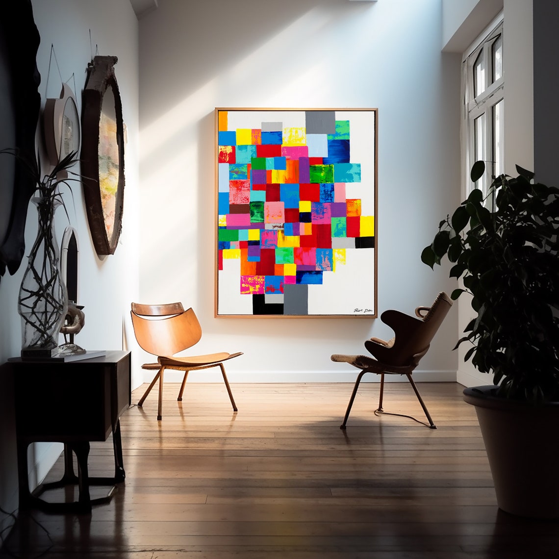 Colorful Mosaic Squares Joyful Geometric Modern Abstract Wall Art - Image 5