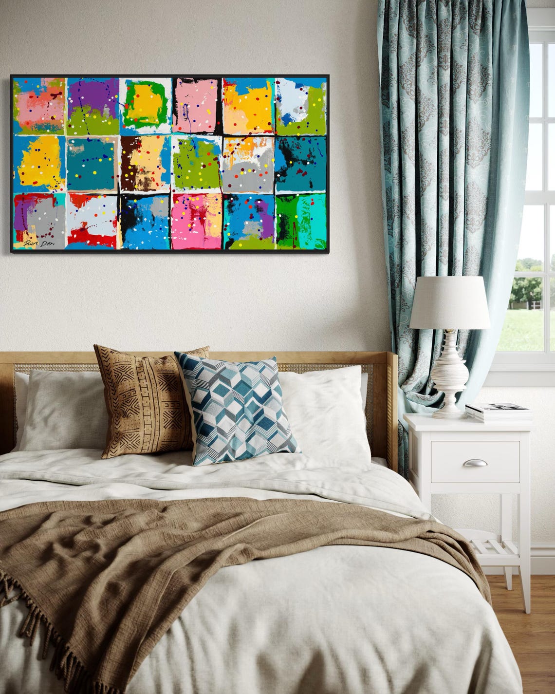 Wide Rainbow Color Block Grid Splatter Modern Abstract Poster - Image 4