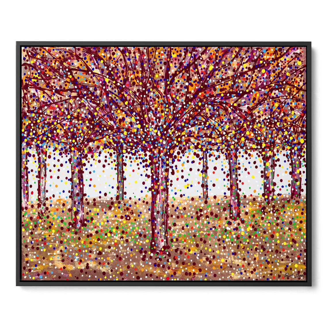Vibrant Dotted Autumn Forest Square Abstract Landscape Poster - Image 4