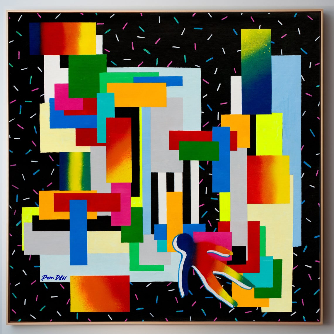 Rainbow Geometric Blocks Confetti Black Abstract Artwork Poster - Image 4