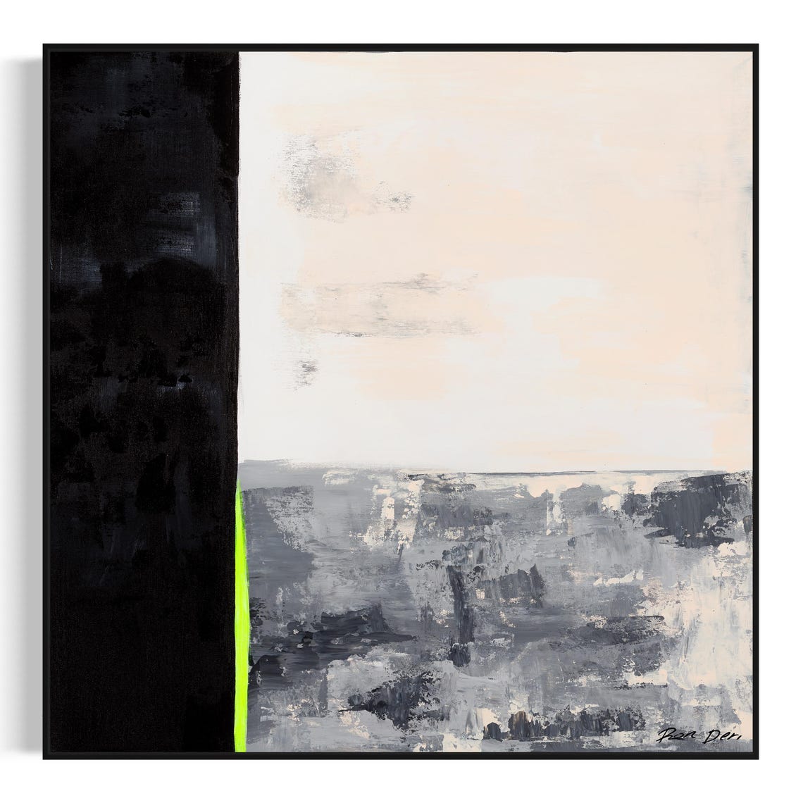 Neutral Black Cream Abstract Poster with a Neon Green Line Accent - Image 5