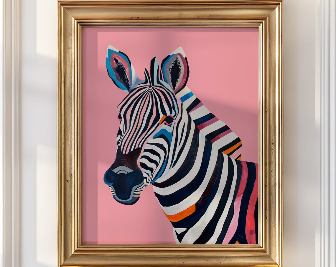 Colorful Zebra Head Portrait on Pink Pop Art Statement Wall Poster - Image 4