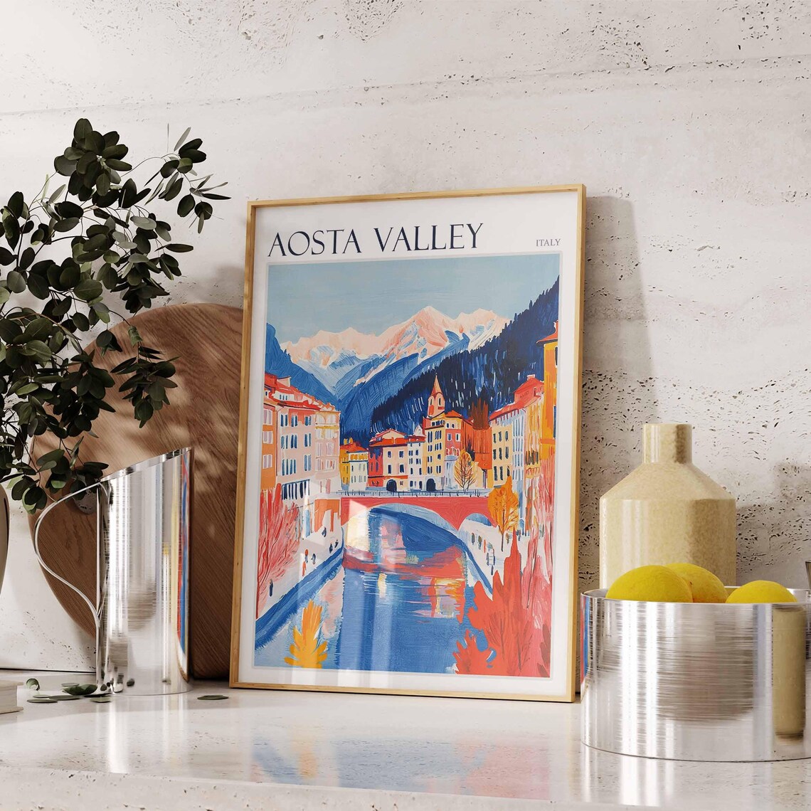 Aosta Valley Poster Italian Alps Print Mountain Wall Art Ski Decor Italy Poster Alpine Art Winter Art European Art Aosta Valley Art