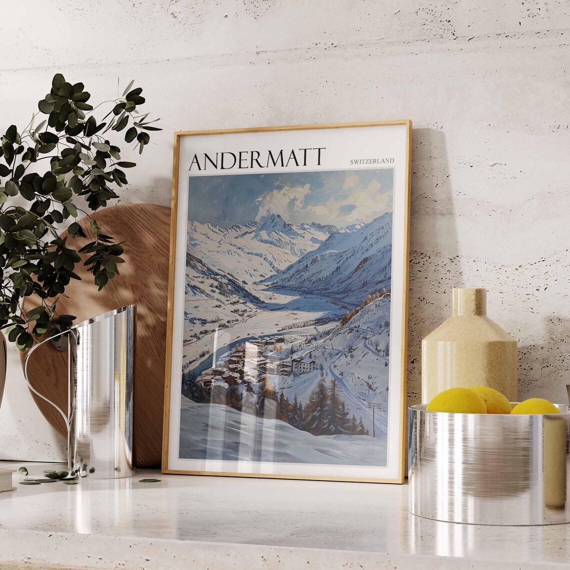 Andermatt Switzerland Blue Snow Valley Village Beneath Alpine Poster