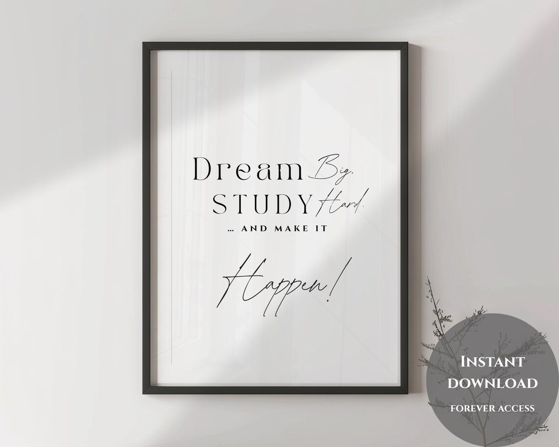 Dream Big Study Hard Make It Happen Motivational Student Wall Art - Image 2