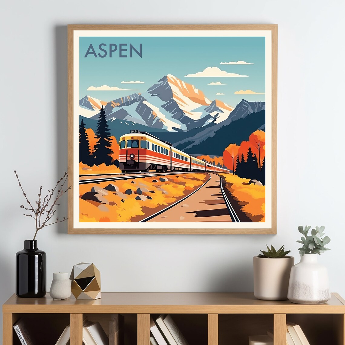 Aspen Colorado Train Rocky Mountain Autumn Scenic Travel Poster
