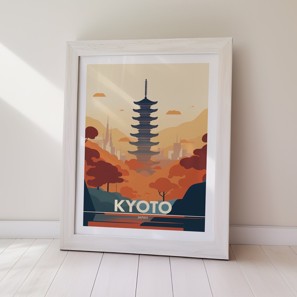 Kyoto Japan Five Story Pagoda Autumn Hills Vintage Travel Poster - Image 2