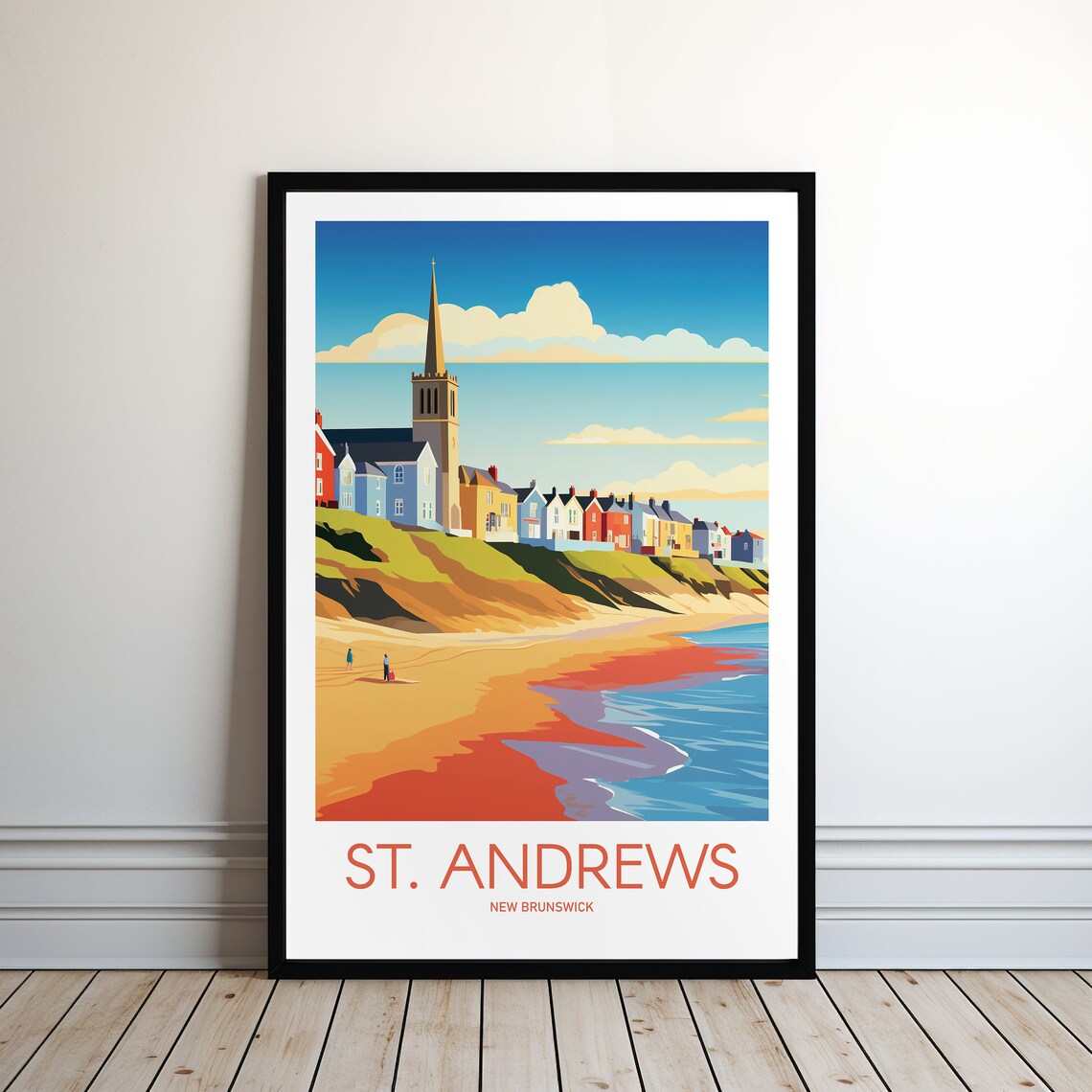 St Andrews New Brunswick Beach Town Church Retro Travel Poster