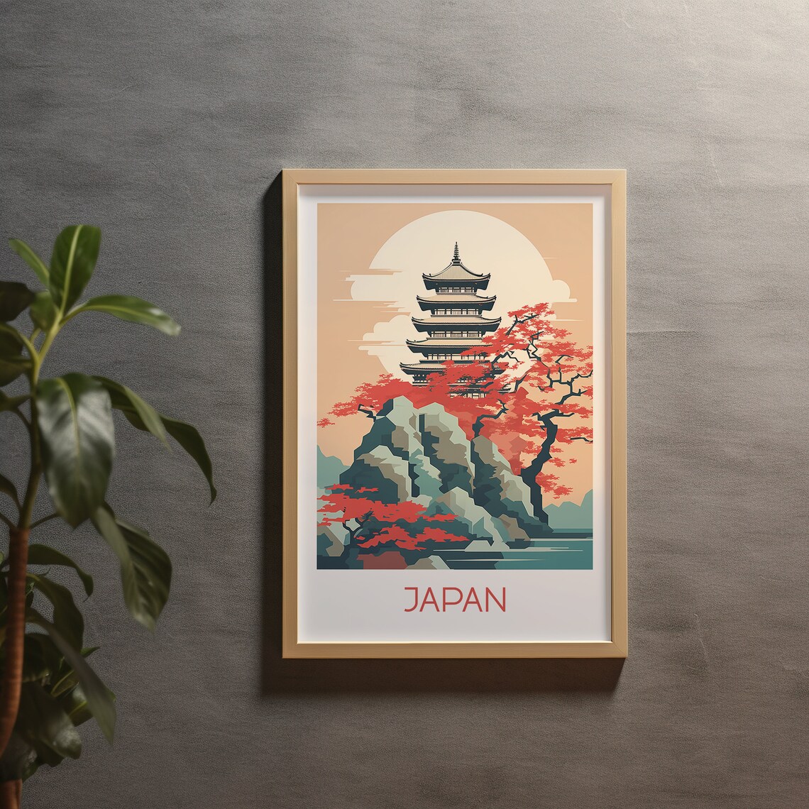 Japan Five Story Pagoda Red Maple Autumn Bold Travel Art Poster - Image 2