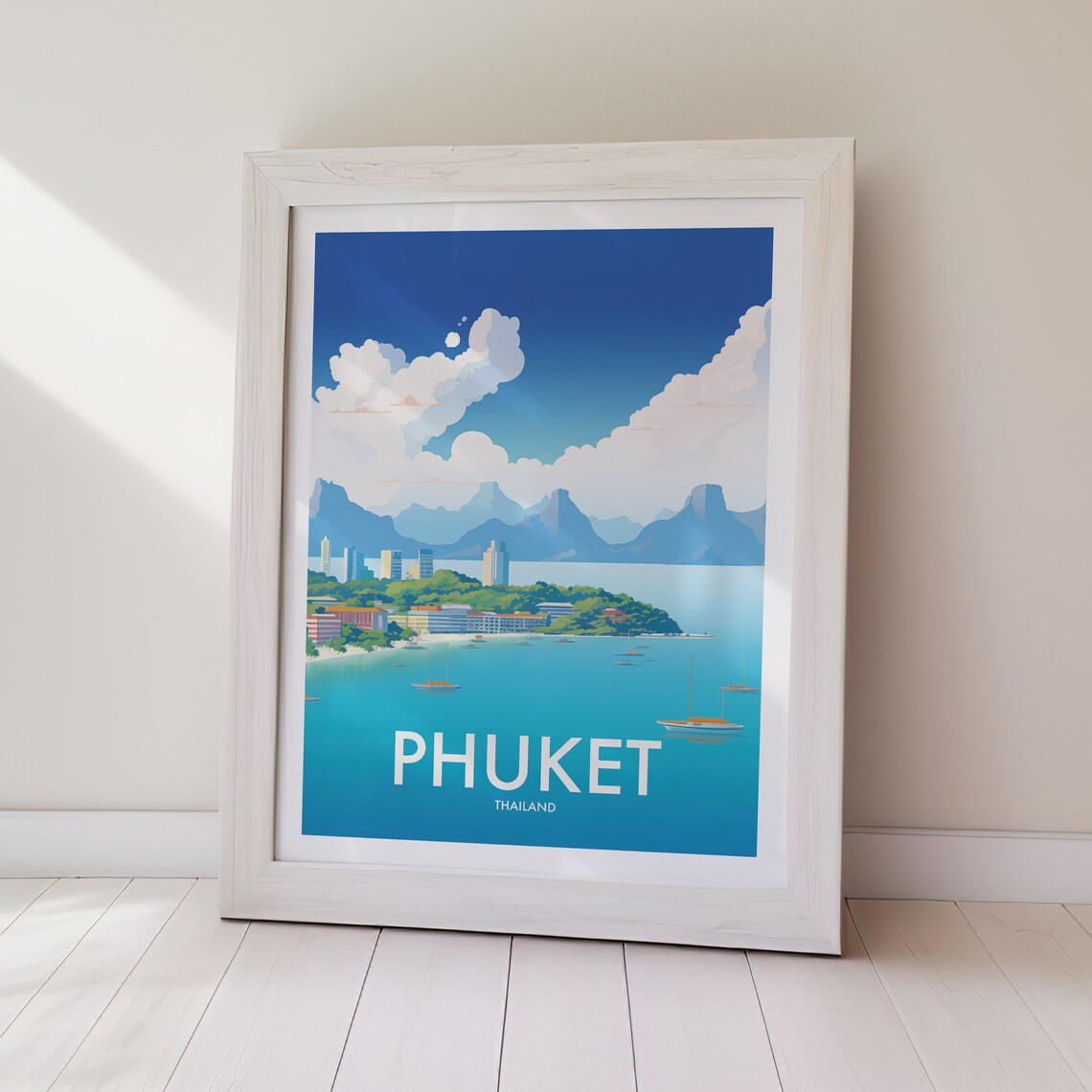 Phuket Thailand Turquoise Bay Sailboats Seaside Island Town Poster - Image 2