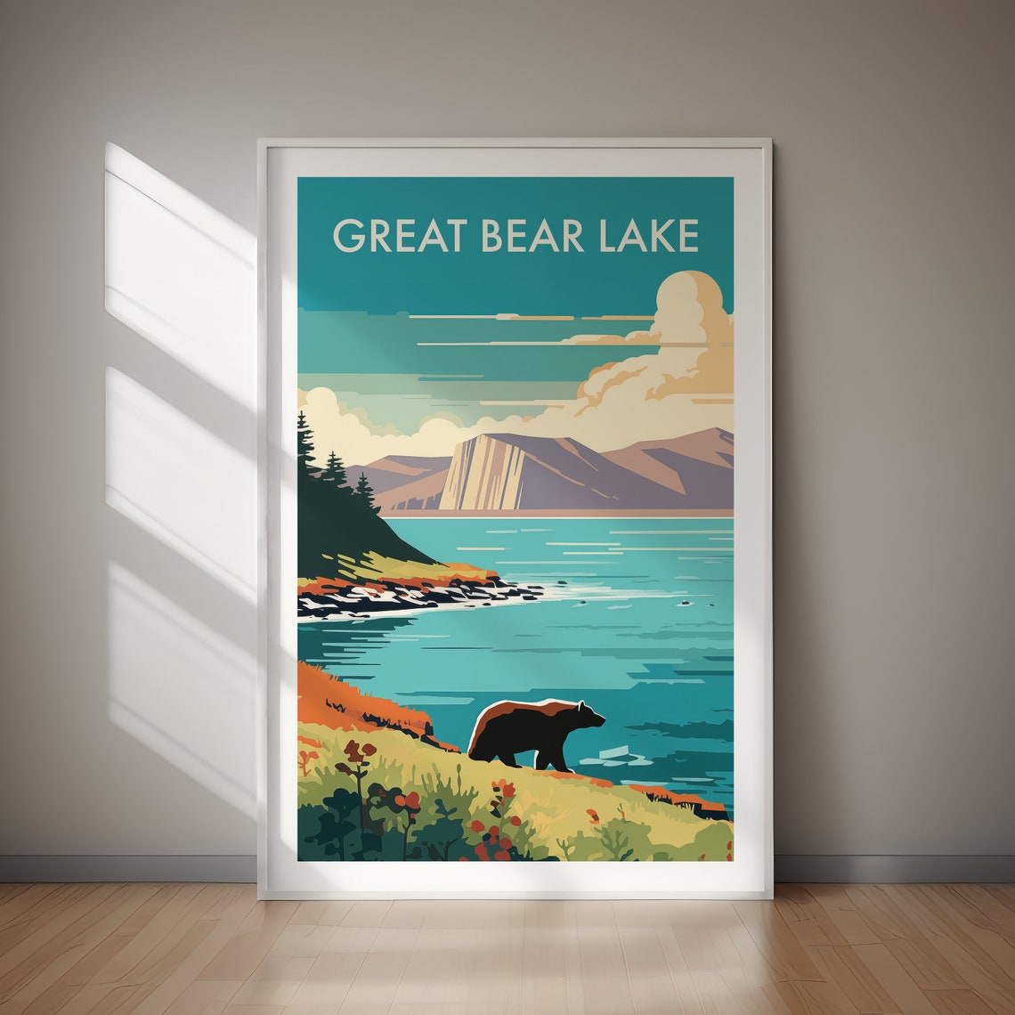 Great Bear Lake Bear Turquoise Water Cliffs Vintage Travel Poster