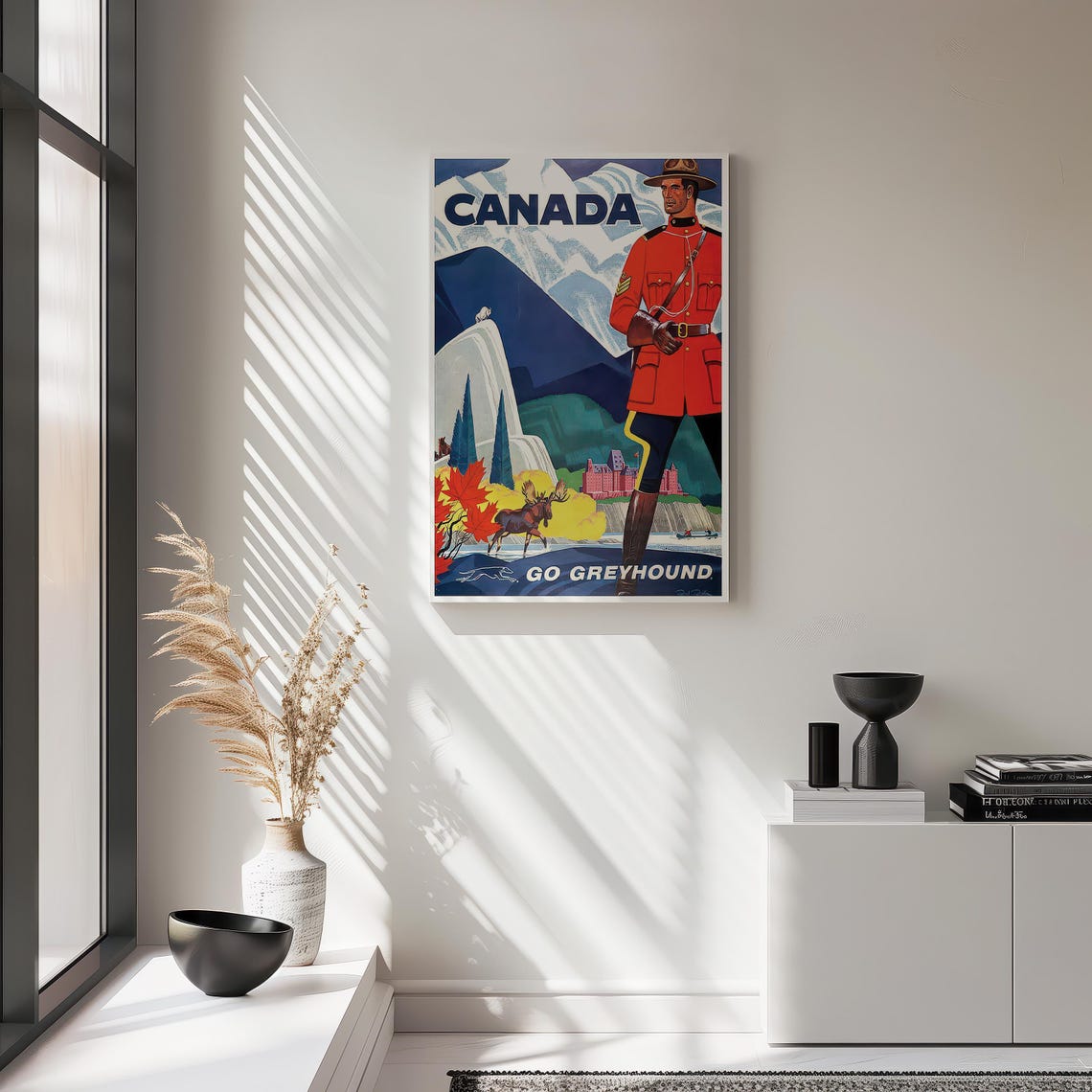Canada Go Greyhound Mountie Moose Maple Mountain Vintage Travel Poster - Image 2
