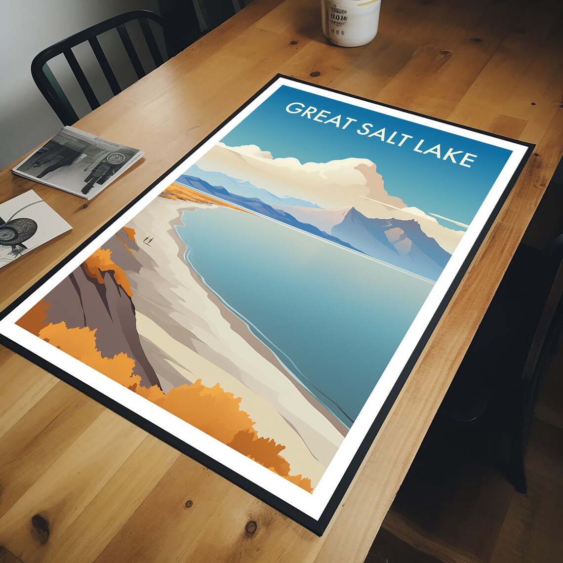Great Salt Lake Utah Beach Mountains Calm Water Travel Poster - Image 2